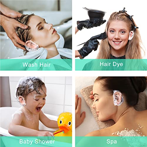 Keeygo 120 Pack Disposable Ear Covers For Shower, Waterproof Plastic Ear Show...