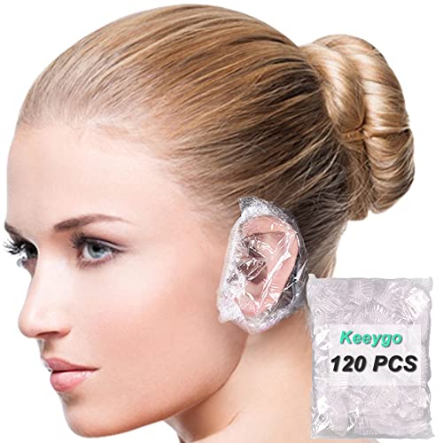 Keeygo 120 Pack Disposable Ear Covers For Shower, Waterproof Plastic Ear Show...