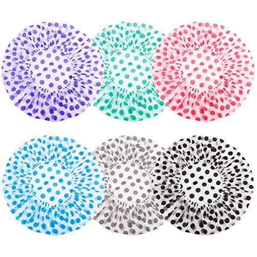 Keeygo 6 PCS Shower Caps, Large Reusable Elastic 100% Waterproof Bathing Hair...