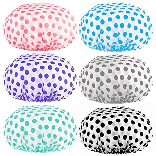 Keeygo 6 PCS Shower Caps, Large Reusable Elastic 100% Waterproof Bathing Hair...