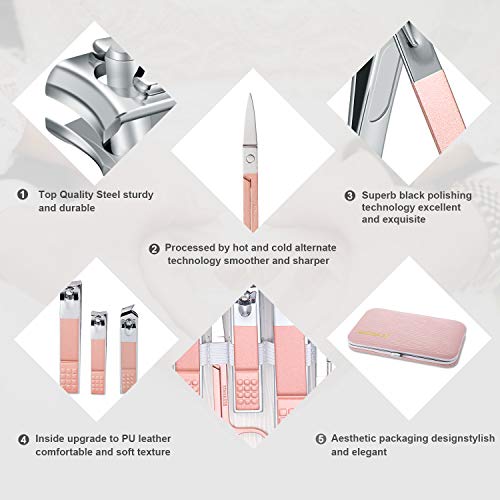 Manicure Set, Travel Mini Nail Clippers Kit Pedicure Care Tools, 10pcs Stainl...
