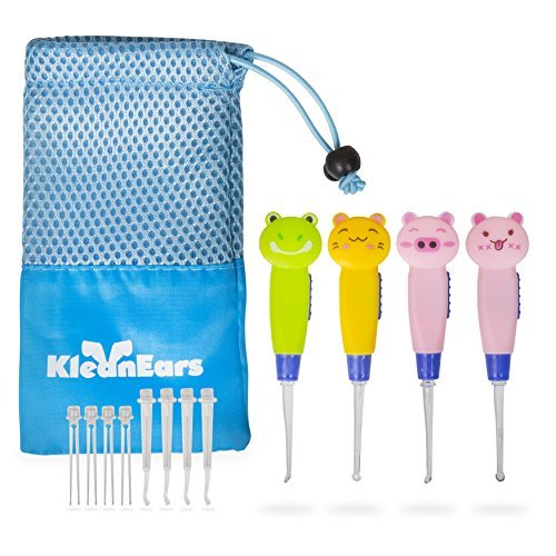 KleanEars Kids Earwax Remover Tool Baby Safe 4 Pcs LED Lighting Ear Pick Spoo...