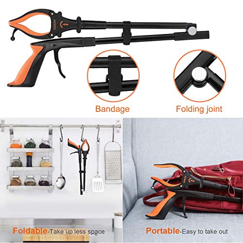 Foldable Grabber Reacher Tool with Headlight, 32 inch Lawn Trash Picker Upper...