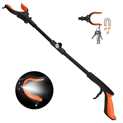 Foldable Grabber Reacher Tool with Headlight, 32 inch Lawn Trash Picker Upper...