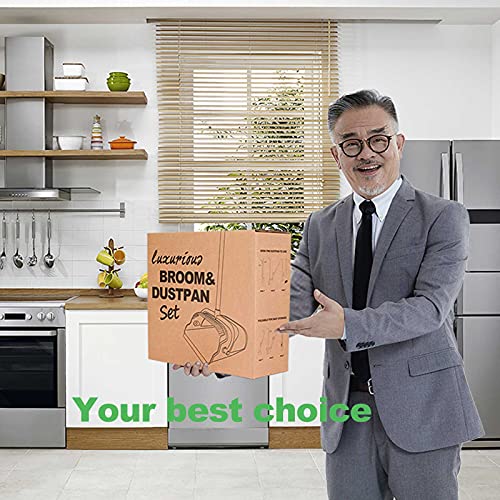 Kelamayi Broom Dustpan Combo Set Standing Dustpan Broom with Stainless Long H...