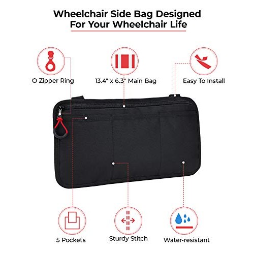 kemimoto Wheelchair Side Bag, Armrest Pouch Bag Ideal Gift for Family, 5 Pock...