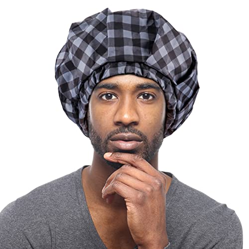 Large Waterproof Shower Cap for Men - Kenllas Reusable Adjustable Bath Cap fo...