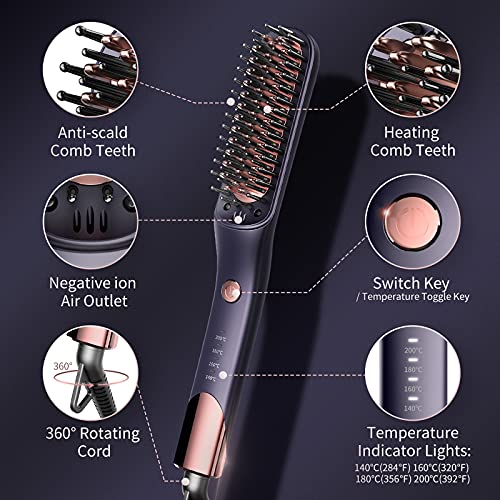 Beard Straightener for Men, KENSEN Ionic Heated Beard Brush Anti-Scald Hair S...