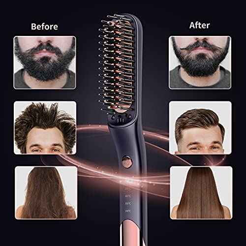 Beard Straightener for Men, KENSEN Ionic Heated Beard Brush Anti-Scald Hair S...
