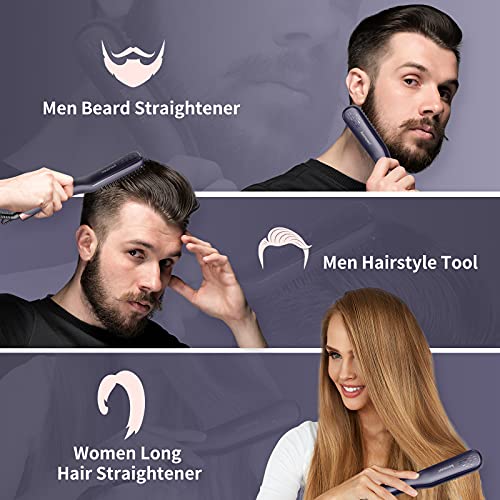 Beard Straightener for Men, KENSEN Ionic Heated Beard Brush Anti-Scald Hair S...