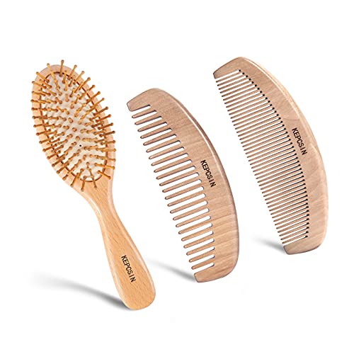 3PCS Wooden Hair Brush Wooden Comb for Women, Wood Comb Wood Brush Comb Wood ...