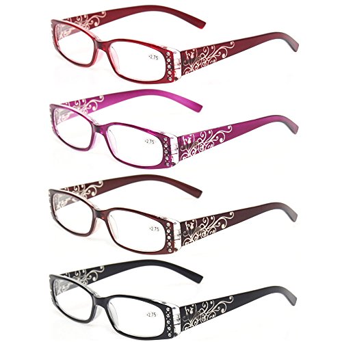 Reading Glasses 4 Pairs Ladies Readers Spring Hinge with Laser Pattern Eyegla...