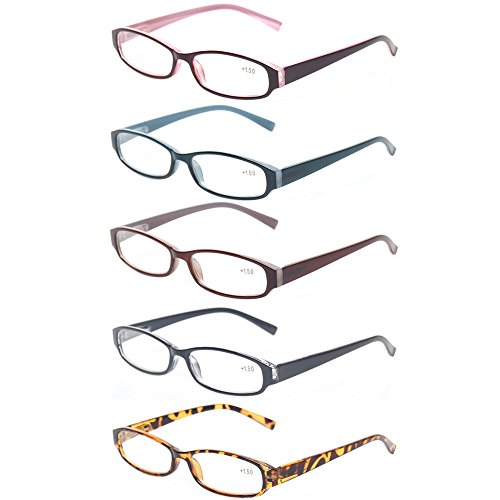 Reading Glasses 5 Pairs Quality Fashion Men Women Spring Hinge Readers, 5 Pac...