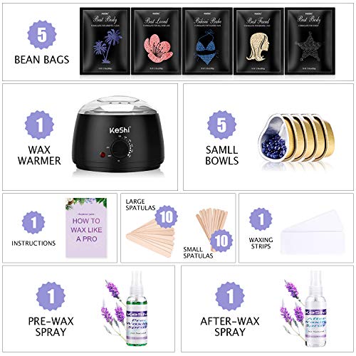 Waxing Kit, KeShi Wax Warmer for Painless Hair Removal, Home Wax Kit with 5 B...