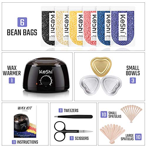 Waxing Kit, KeShi Wax Warmer Hair Removal Home Wax Kit with 16.8oz 6 Bags Har...