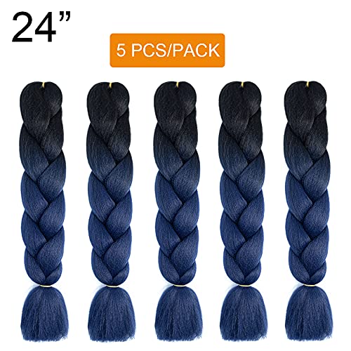 KETHBE 5Pcs Ombre Jumbo Braiding Hair Crochet Twist Hair Extensions 24 inch B...