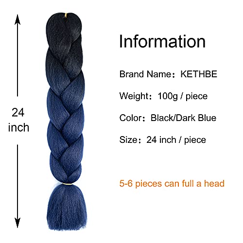 KETHBE 5Pcs Ombre Jumbo Braiding Hair Crochet Twist Hair Extensions 24 inch B...