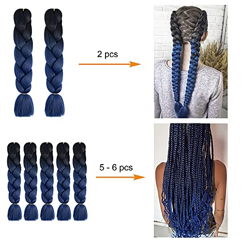 KETHBE 5Pcs Ombre Jumbo Braiding Hair Crochet Twist Hair Extensions 24 inch B...