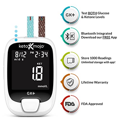 KETO-MOJO GK+ Bluetooth Glucose & Ketone Testing Kit + Free APP for Ketosis &...
