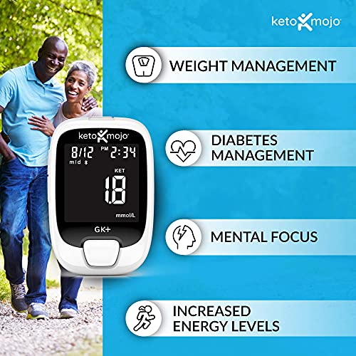 KETO-MOJO GK+ Bluetooth Glucose & Ketone Testing Kit + Free APP for Ketosis &...