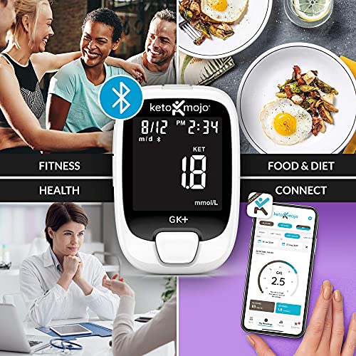 KETO-MOJO GK+ Bluetooth Glucose & Ketone Testing Kit + Free APP for Ketosis &...