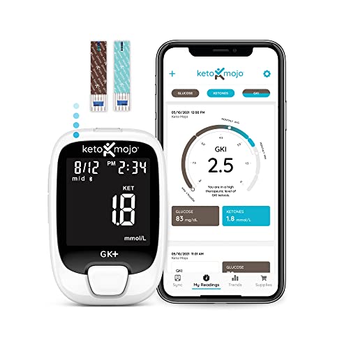 KETO-MOJO GK+ Bluetooth Glucose & Ketone Testing Kit + Free APP for Ketosis &...