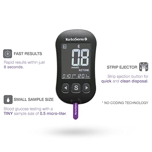KetoSens Blood Ketone Monitoring Starter Kit with Bluetooth - Ideal for Keto ...