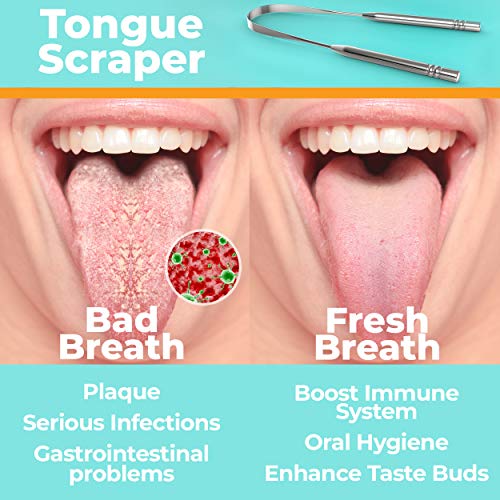 Tongue Scraper (2-Pack), Stainless Steel Tongue Scrapers for Adults to Reduce...