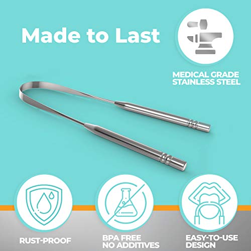 Tongue Scraper (2-Pack), Stainless Steel Tongue Scrapers for Adults to Reduce...