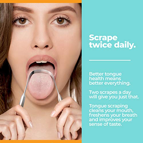 Tongue Scraper (2-Pack), Stainless Steel Tongue Scrapers for Adults to Reduce...