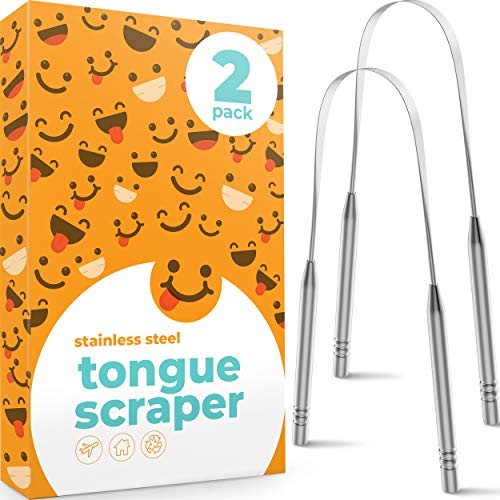 Tongue Scraper (2-Pack), Stainless Steel Tongue Scrapers for Adults to Reduce...