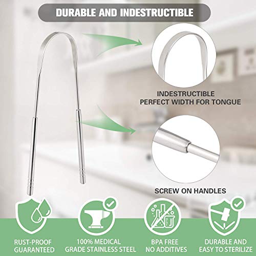 Keylitos Tongue Scraper (2 Pack), Tongue Cleaner Surgical Grade Stainless Ste...