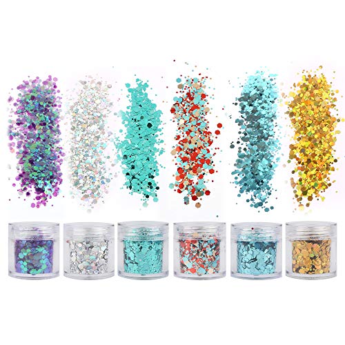 18 Boxes Holographic Cosmetic Festival Chunky Glitters Sequins, Nail Sequins ...