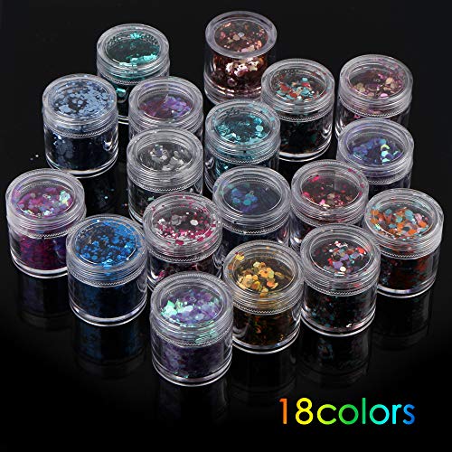 18 Boxes Holographic Cosmetic Festival Chunky Glitters Sequins, Nail Sequins ...