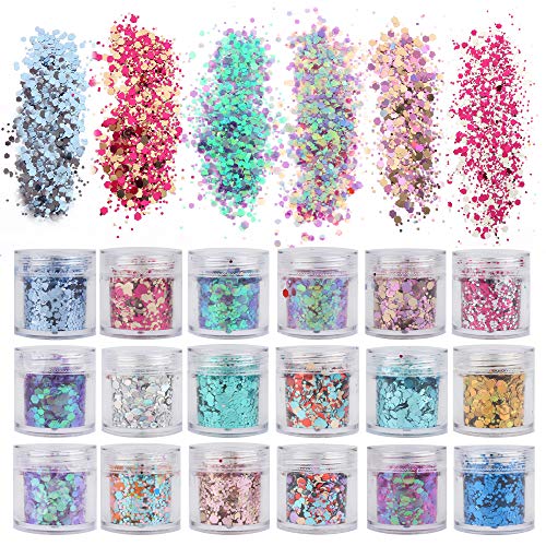 18 Boxes Holographic Cosmetic Festival Chunky Glitters Sequins, Nail Sequins ...