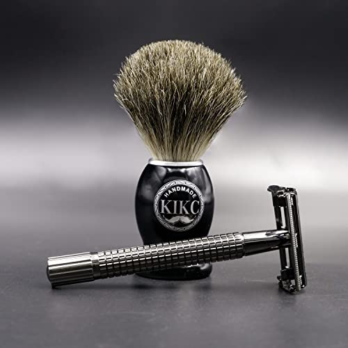 KIKC Handmade Shaving Brush with 100% Pure Badger Hair and Black Wooden Handl...