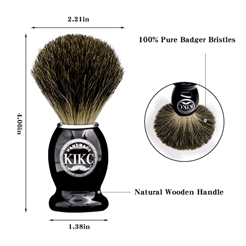 KIKC Handmade Shaving Brush with 100% Pure Badger Hair and Black Wooden Handl...