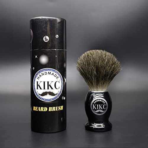 KIKC Handmade Shaving Brush with 100% Pure Badger Hair and Black Wooden Handl...