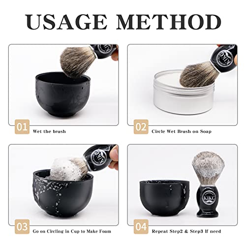 KIKC Handmade Shaving Brush with 100% Pure Badger Hair and Black Wooden Handl...