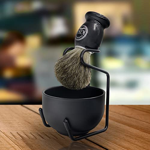 KIKC Handmade Shaving Brush with 100% Pure Badger Hair and Black Wooden Handl...