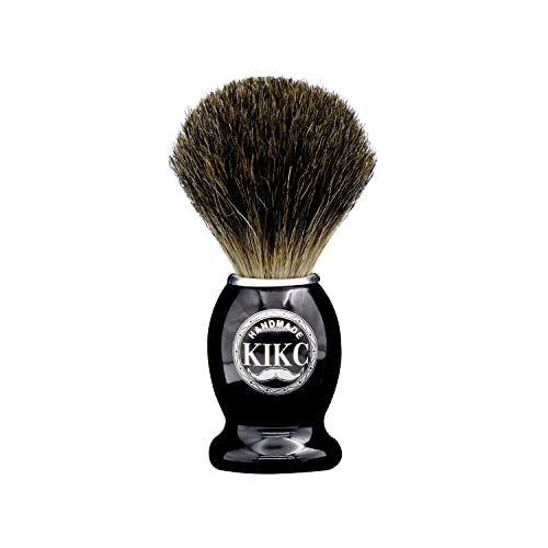 KIKC Handmade Shaving Brush with 100% Pure Badger Hair and Black Wooden Handl...