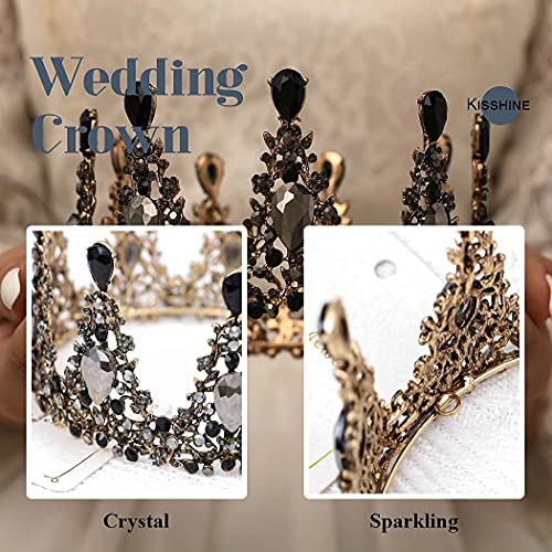 Kilshye Baroque Crown Black Crowns Vintage Tiara Queen Rhinestone Tiaras Prom...