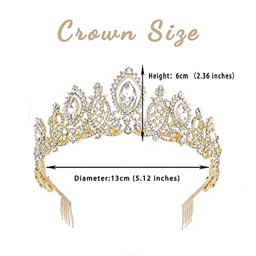 Kilshye Gold Crown Wedding Tiara Bride Queen Crowns Rhinestone Tiaras Vintage...