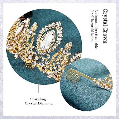 Kilshye Gold Crown Wedding Tiara Bride Queen Crowns Rhinestone Tiaras Vintage...