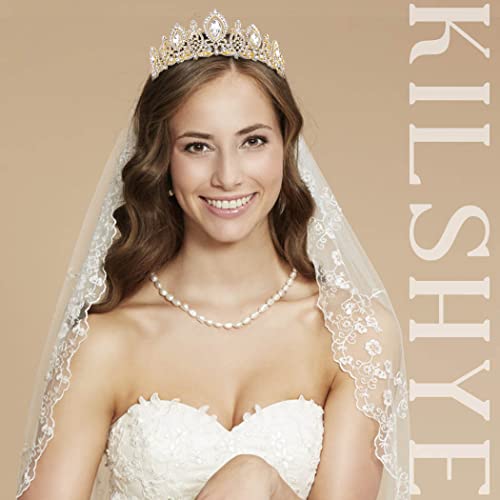 Kilshye Gold Crown Wedding Tiara Bride Queen Crowns Rhinestone Tiaras Vintage...