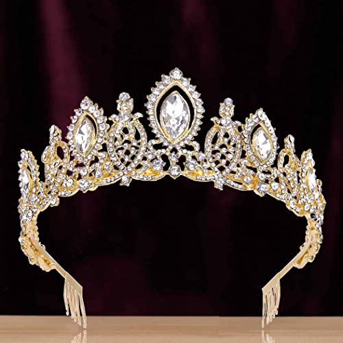 Kilshye Gold Crown Wedding Tiara Bride Queen Crowns Rhinestone Tiaras Vintage...