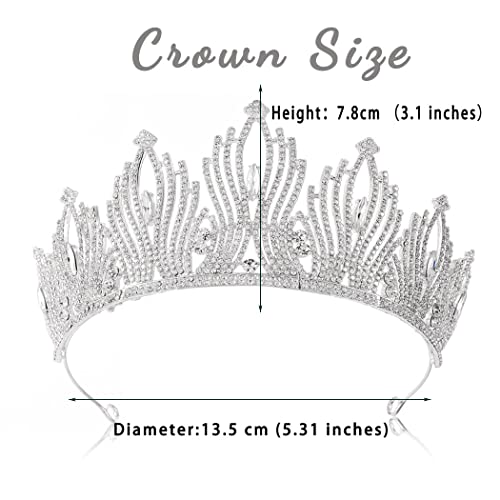 Kilshye Silver Crown Wedding Bride Tiara Queen Crowns Rhinestone Tiaras Adult...