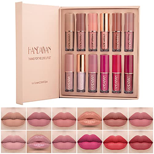 KIMIEYE 12Pcs Velvet Matte Liquid Lipstick Set, Waterproof Long Lasting Non-S...