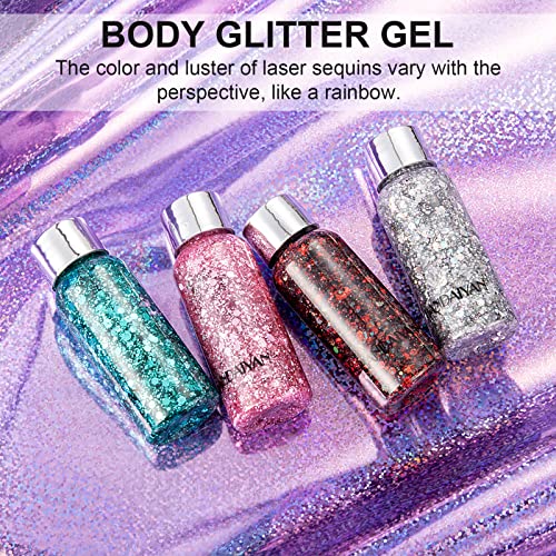 KIMIEYE Mermaid Sequins Body Glitter Gel Set of 2 Bottle, Holographic Glitter...