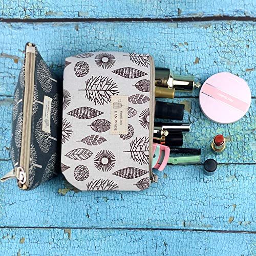 Kimoli 2 Pcs Canvas Cosmetic Bags, Printed Makeup Bag, Multi-Function Travel ...